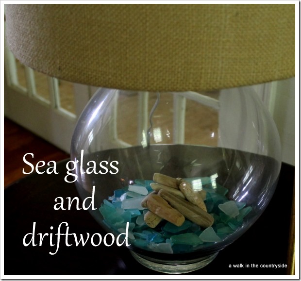 sea glass & driftwood  in lamp