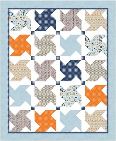 Whirled quilt pattern with One For the Boys fabrics