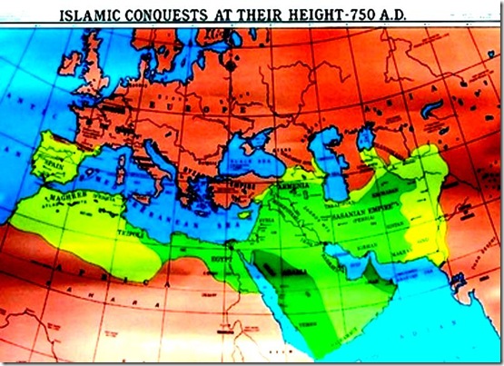 Islamic Conquests at Height 750 AD map