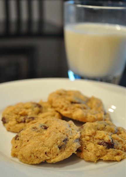 whole grain chocolate chip cookies and milk