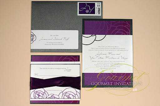 Purple and charcoal wedding invitations slate grey and purple wedding