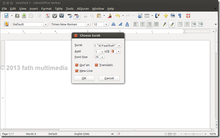 LibreOffice Writer_AlQuran menu