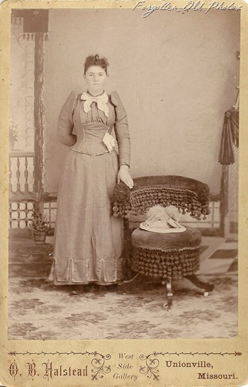 Cabinet Card Lady with hat on the chair motley Antique shop