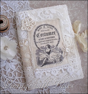 Fabric and Lace Needle Book with Vintage Image