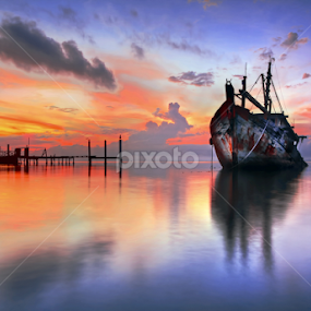 Aground Ship by Saya Serin - Landscapes Waterscapes