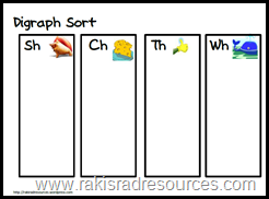 Digraph Picture sort - sh; ch; th; wh - free