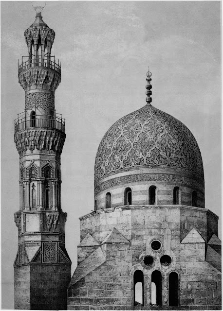 Dome and minaret of Khayr-Bek, 16th century. Prisse discusses this essentially Mamkike design as an anomaly. Although Emir Khayr-Bek betrayed Sultan al-Ghuri and cooperated with the Ottomans, for which he was favored with the governorship of Egypt, opportunism did not Override his aesthetic sensibilities,