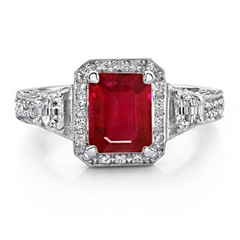 Emerald Cut Ruby and Diamond Ring in Platinum
