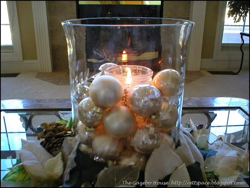 Christmas coffee table centerpiece, close-up