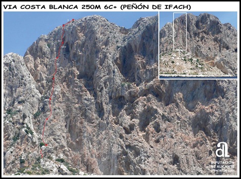 Peon de Ifach - Sur - Costa Blanca 250m 6c  (6b A0 Oblig) (Foto) (senderosdealicante.com)