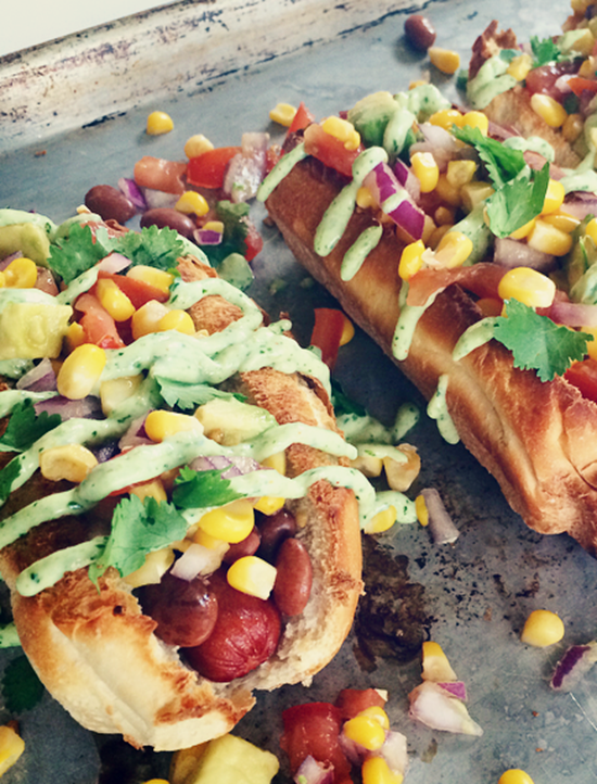 Tex Mex Hot Dogs with Jalapeno Crema