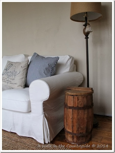 vintage barrel as an end table