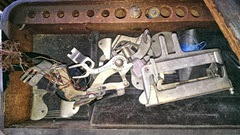 Domestic treadle sewing machine attachments in drawer10.2013