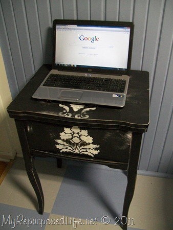Repurposed sewing cabinet-laptop desk 