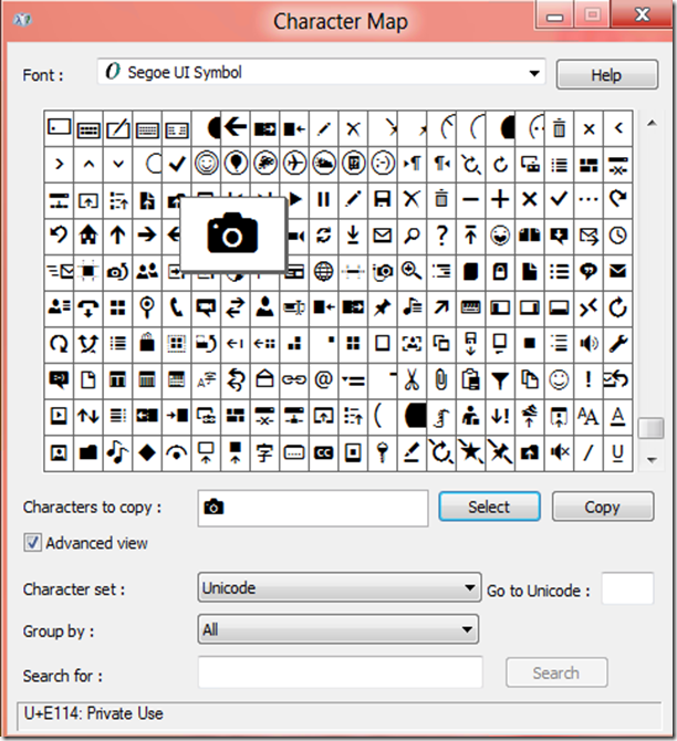 Windows 8 Icons: Segoe UI Symbol