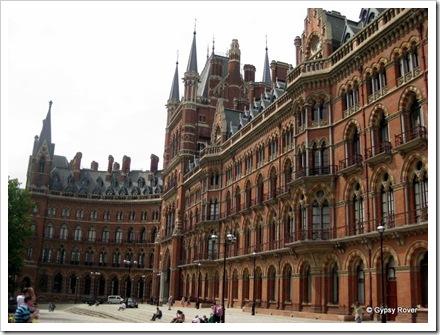 St Pancras from the outside. Thank goodness somebody fought to save this beautiful building. Upstairs windows are now apartments.