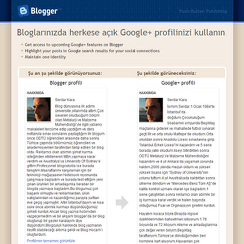 Blogger Profilinizi Google Plus Profilinizle Değiştirdiniz Mi?