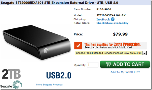 Seagate ST320005EXA101 2TB Expansion External Drive   2TB  USB 2.0 at TigerDirect