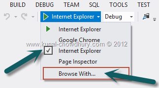 Default Browser Chooser Menu in Visual Studio 2012