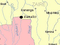 Une carte de Kamako (point noir), à la frontière avec l'Angola