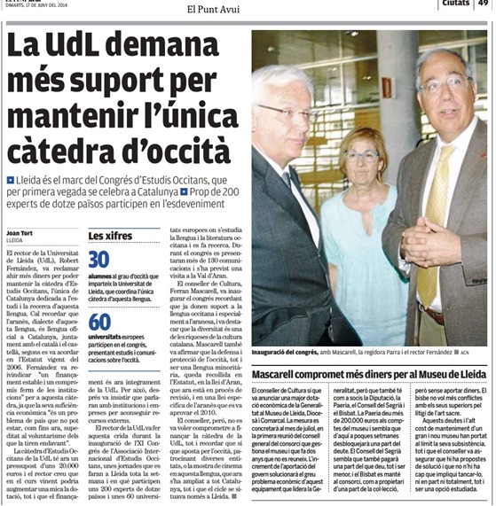 article sobre l'occitan e l'universitat de Lhèida