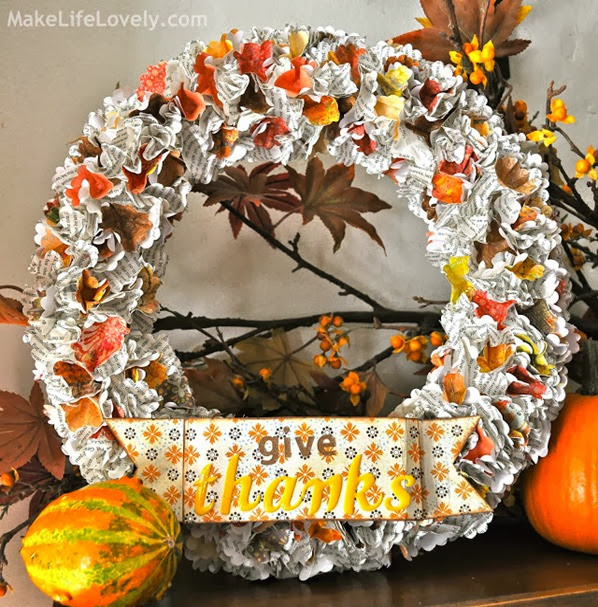 DIY Fall Wreath Give Thanks Finished Product