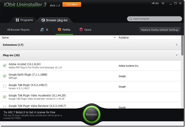 IObit Uninstaller 3 Browser plug-ins