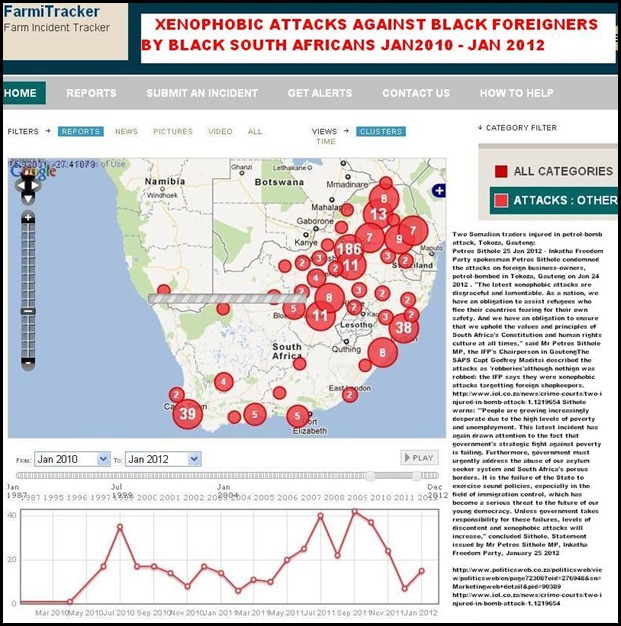 Xenophobic attacks South Africa Jan 2010 to Dec 2011