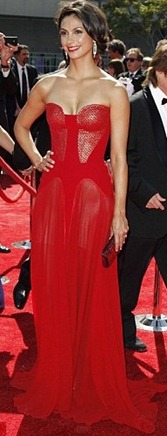 Morena Baccarin Wore Red Colored Dress