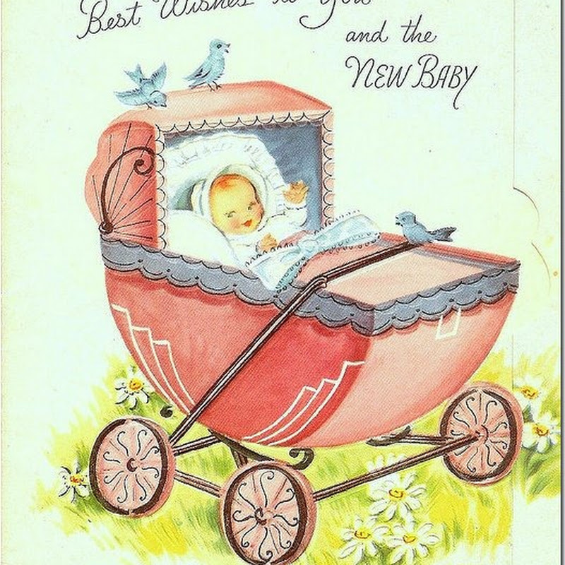 Tarjetas con dibujos recién nacidos vintage