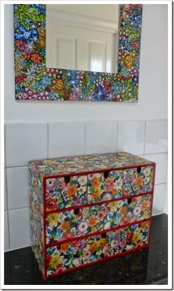 IKea wooden storage drawers.Collier Campbell wrapping paper
