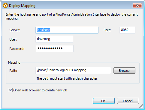 Deploy mapping dialog
