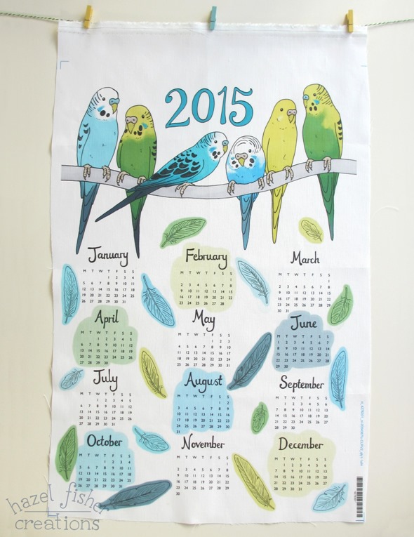 2014 November 29 budgie tea towel calendar 2015 hazel fisher creations spoonflower photo 3