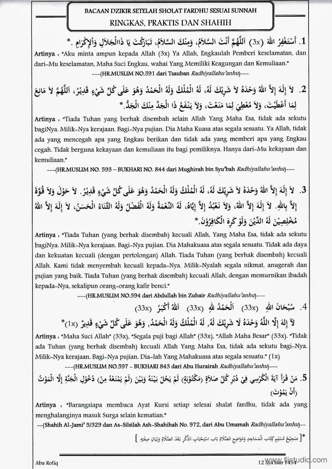 Bacaan Dzikir Setelah Doa Setelah Sholat Fardhu - Kumpulan ...