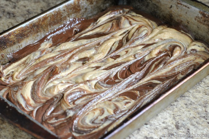 swirl peanut butter and brownie together