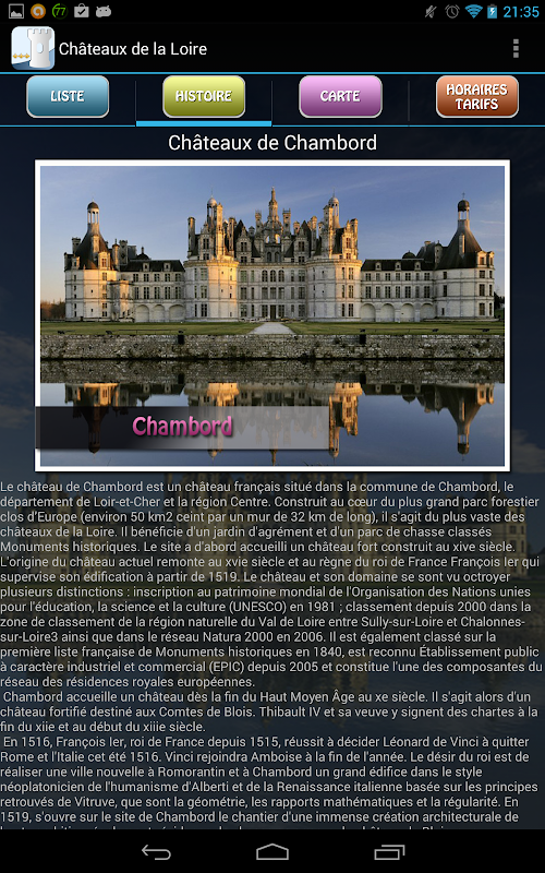 Android application Châteaux de la Loire screenshort