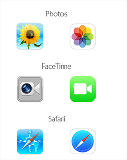 Imagen con la comparativa de los íconos en iOS 6 y iOS 7