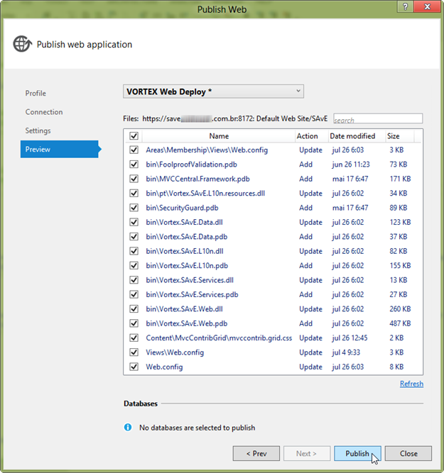 Visual Studio 2012 Publish project with Web Deploy and Previewing the changes