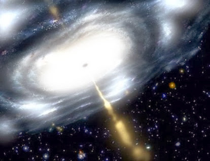 ilustração de jato emitido no centro da galáxia M87