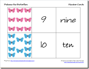 butterflies number cards 5