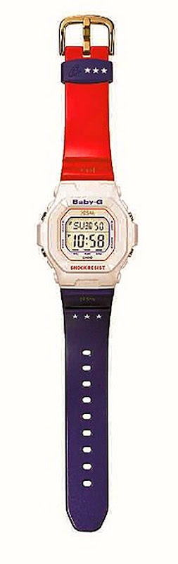 KE$HA FOR BABY-G ALL AMERICAN BGA 200KS-1E 100M water and shock resistance, EL backlight with afterglow, 48-city world time, four daily alarms and one snooze, countdown timer, 1 100 second stopwatch, mute function and 12 24 hour formats.