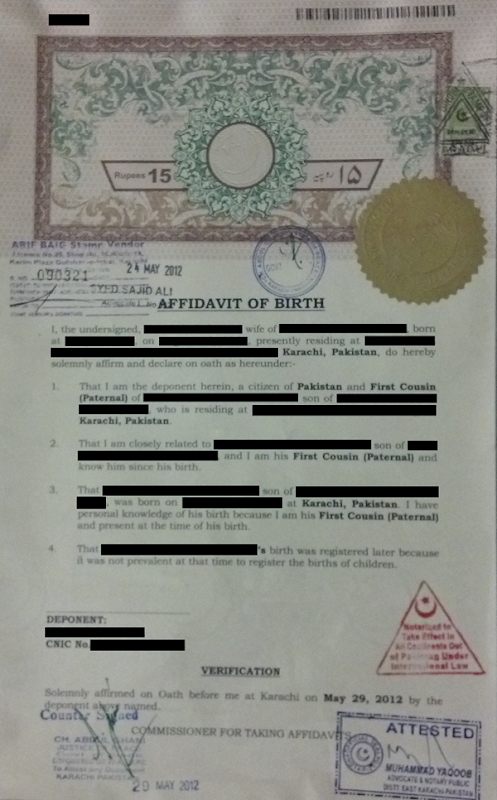 affidavit relative to support new birth certificate