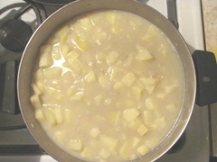 quahog chowder cooking in the pot