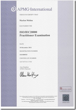 certificado ISO 20000 Practitioner
