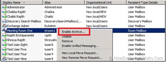 Enable archive for resource mailboxes
