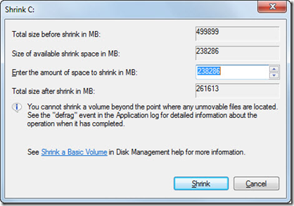 mengecilkan volume drive C: di Windows 7