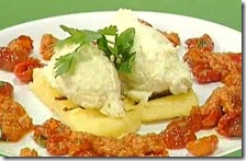 Baccalà mantecato con crostoni di polenta e pomodori secchi