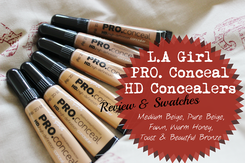 L.A Girl Pro. Conceal HD Concealer–Medium Beige, Pure Beige, Fawn, Warm Honey, Toast and Beautiful Bronze review swatches