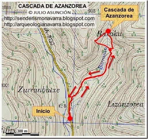 Mapa ruta Cascada de Azanzorea - Julio Asunción
