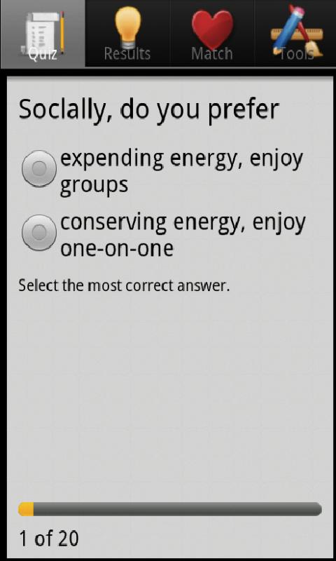 Just Me Personality Sorter Screen 1